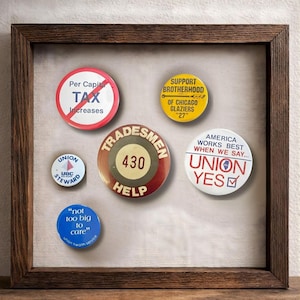 Vintage Union Political Buttons Lot  Chicago Glaziers, Tradesmen, Illinois Ephemera