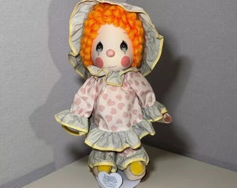 Vintage Precious Moments Rag Doll | Heart Pajamas, Bonnet | 1980s Collectible