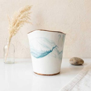 Blue Marble Planter Porcelain Square Round Vase, Gold Trim, Orchid Pot