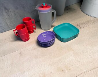 1990s Kids Dishes Coral Set, Mini Plastic Play Kitchen