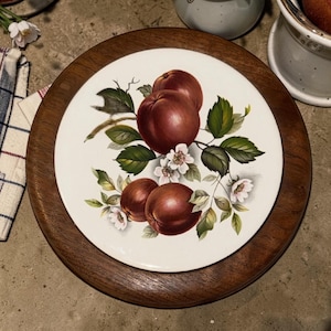 Vintage Apple Trivet Wood Frame Ceramic Tile | Farmhouse Kitchen Decor