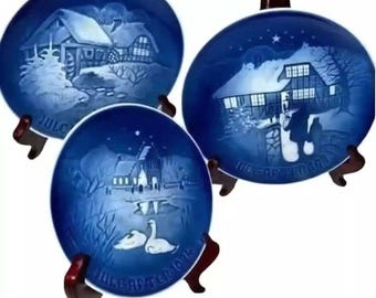 Bing & Grøndahl Christmas Plates Vintage Blue Porcelain Collector Set