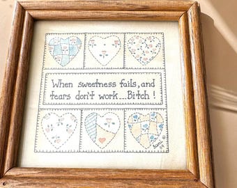 1989 Sani Folk Art Print, Sassy Quote Hearts Wall Decor, Cottagecore Farmhouse Style
