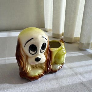 Ceramic Dog Planter: Mid-Century Sad Eyes Cocker Spaniel - Lime Green Glaze