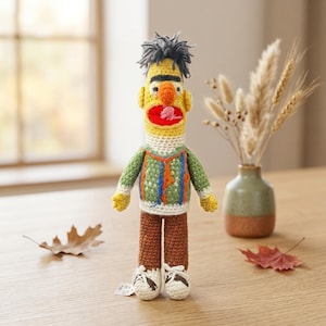 Plush Art Doll Crochet Clown, Offbeat Home Decor Desk Buddy Decor, Vintage Circus Vibe Crochet Sculpture, Boho Quirky Decor Gift