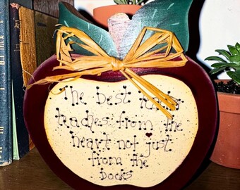 Handmade Wooden Apple Plaque 1997 | Teacher Gift Rustic Farmhouse Decor