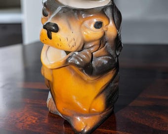Vintage Figural Dachshund Creamer Ceramic Wiener Dog Pitcher Jug Hand-Painted Brown Mid-Century Novelty