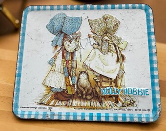 Vintage 1979 Holly Hobbie Metal Lunch Box with Aladdin Thermos Blue Gingham American Greetings