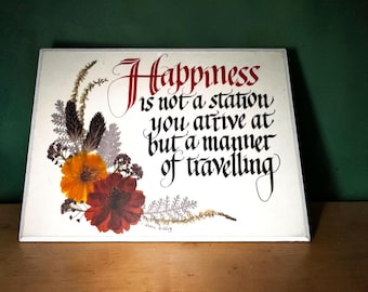 Vintage Pressed Flower Calligraphy Plaque: Eileen Billig Botanical Quote Art