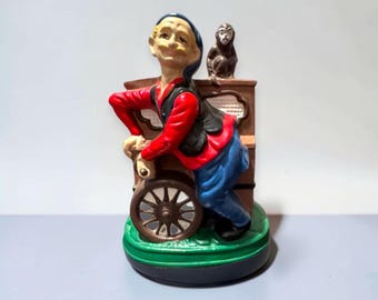 Organ Grinder Monkey Figurine, Vintage Traveling Show Scene, Colorful Shelf Decor