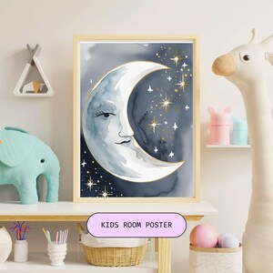 Arte mural de fases lunares celestiales: decoración lunar mística, carta astral, descarga digital bohemia