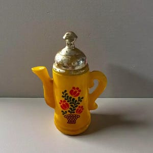 Vintage Avon Yellow Coffee Pot Bottle | Field Flowers Bath Oil Decanter