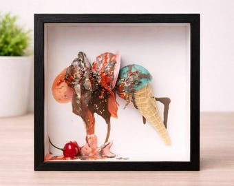 Ice Cream Wall Art 3D | Melting Dessert Decor | Food Wall Art | Fun Kitchen Decor | Handmade Gift