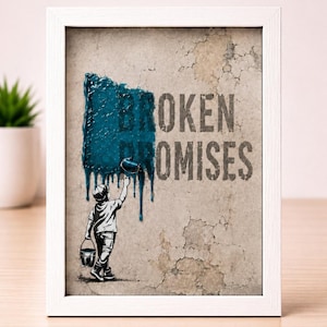 Broken Promises Resin Wall Art, Framed A4 Artwork, Street Art Inspired Print, 3D Resin Drip Art, Contemporary Home Decor, Gift Idea