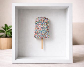 Nobbly Bobbelt Lolly Wandbild | Retro Eis Rahmen | 20x20 Kastenrahmen Schwarz oder Weiß | Nostalgische Süße Kunst | Küche Dekor Geschenk