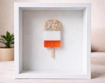 Fab Lolly Wand Kunst | Retro Eis Rahmen | 20x20 Kastenrahmen Schwarz oder Weiß | Nostalgische Süße Kunst | Küche Dekor Geschenk