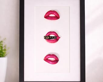 Arte mural de labios 3D / Decoración de labios de resina / Obra de arte de labios personalizada / Decoración de pared moderna / Regalo hecho a mano
