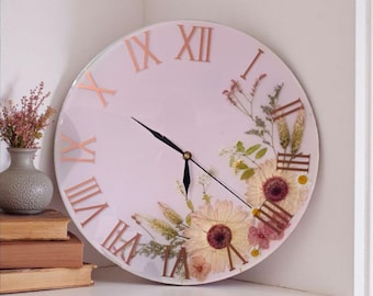 Resin Wall Clock Floral | Pressed Flower Clock | Custom Wall Clock | Botanical Wall Decor | Handmade Gift