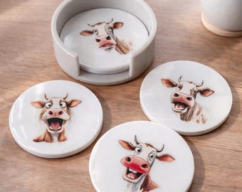 Kuh-Untersetzer-Set, Bauernhoftier-Untersetzer mit Halter, Neuheit Kuhgeschenk, Bauernhaus-Küchendekor, Tierliebhabergeschenk