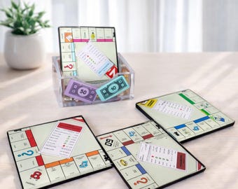 Board Game Inspired Coasters Set | Fun Coaster Set with Holder | Game Night Decor | Unique Gift Idea | Handmade UK |