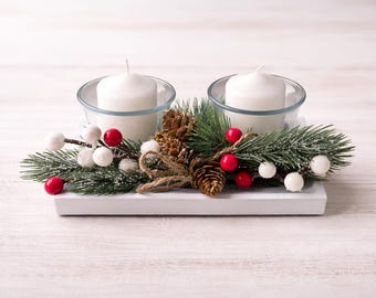 Christmas Tealight Holder Centrepiece | Resin Candle Holder | Festive Table Decor | Rustic Christmas Decoration | Handmade UK |