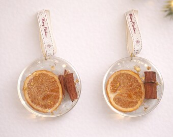 Orange & Cinnamon Christmas Ornament | Resin Tree Decoration | Gold Leaf Bauble | Rustic Christmas Decor | Handmade UK |