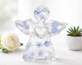 Adorno de ángel / Ángel de resina Nomeolvides / Regalo conmemorativo / Regalo de condolencias / Adorno de recuerdo / Regalo hecho a mano