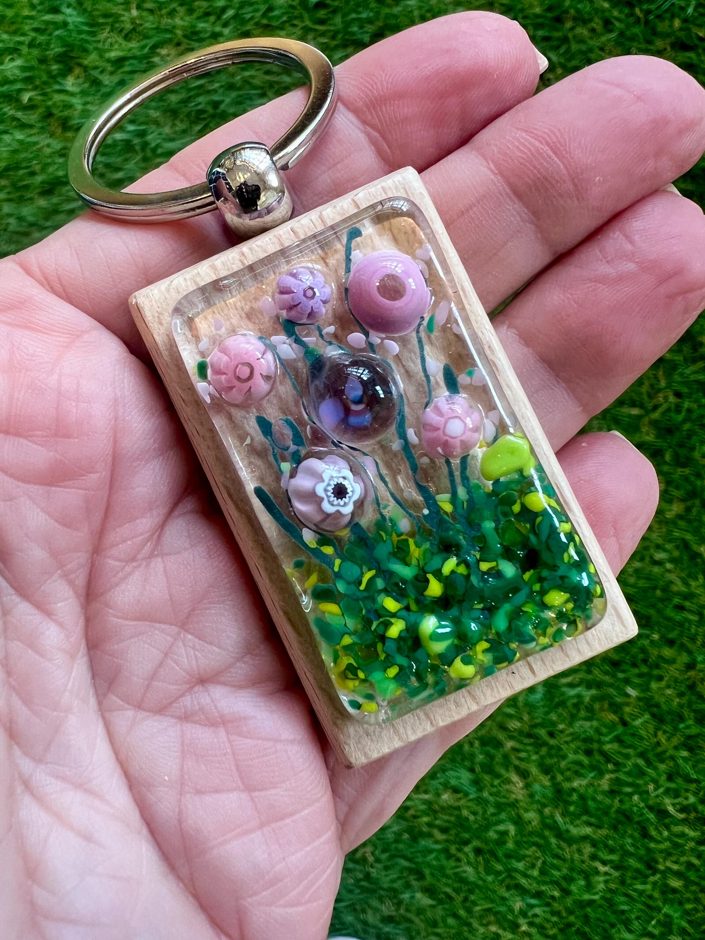 Fused Glass Floral Keychain - Etsy