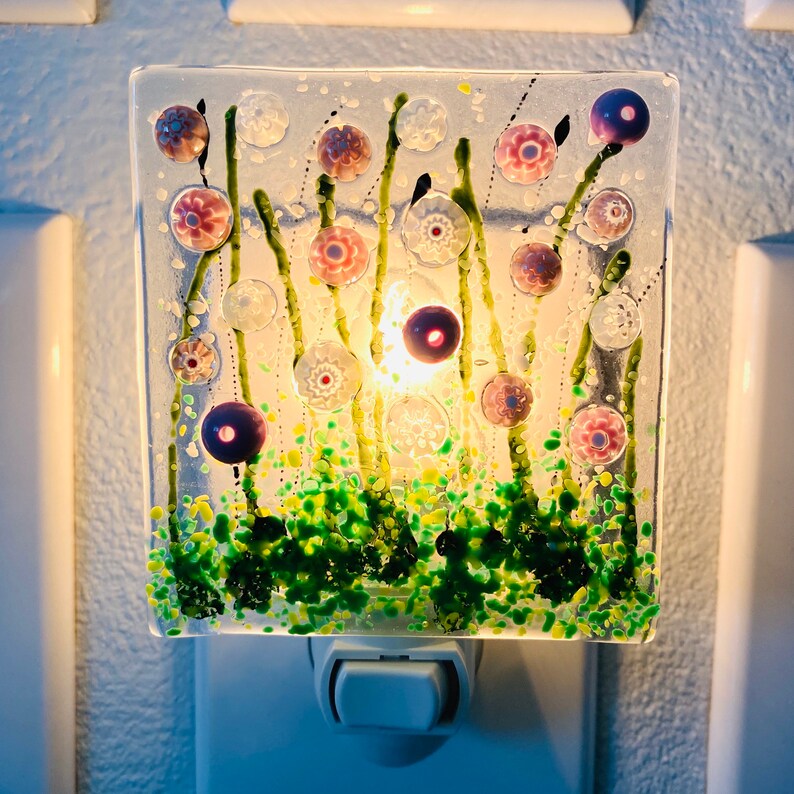 Pink and Purple Floral Night Light Floral Glass Nightlight Etsy