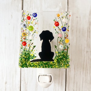 Dog Glass Night Light: Fused Glass Art, Pet Memorial Gift