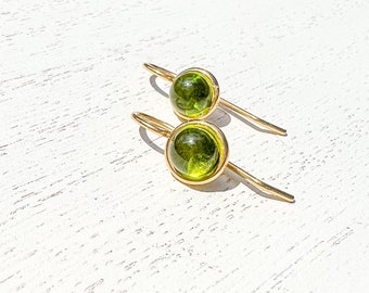 Lime green transparent glass earrings, glass dangle earrings, Minimalist earring, everyday jewelry, fused glass earrings, tiny drop earring