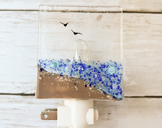 Beach Glass Night Light Ocean Nightlight Coastal Glass Art Etsy