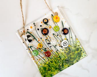 Fused Glass Flower Suncatcher: Autumn Wildflower Art