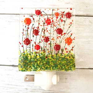 Red Poppies Fused Glass Night Light, Floral Glass Nightlight, Red Poppy Glass Art, Red Poppies Night Light