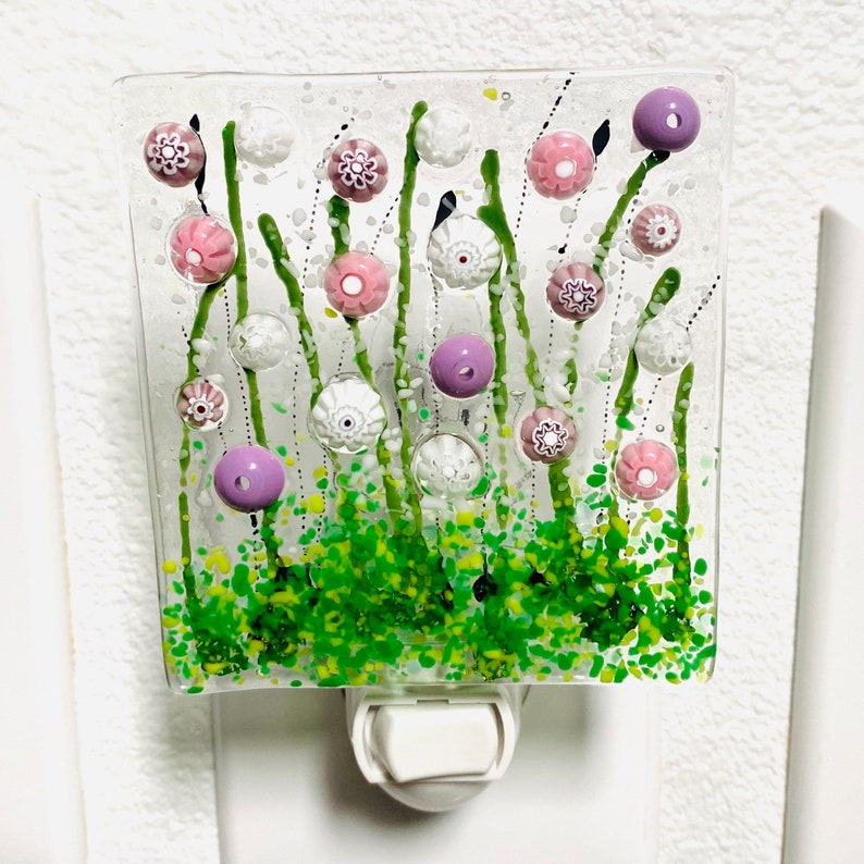 Pink and Purple Floral Night Light Floral Glass Nightlight Etsy