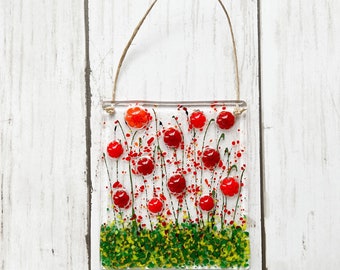 Red Poppies Suncatcher, Floral Glass Ornament, Red Flower Ornament, Field of Poppies, Remembrance Gift