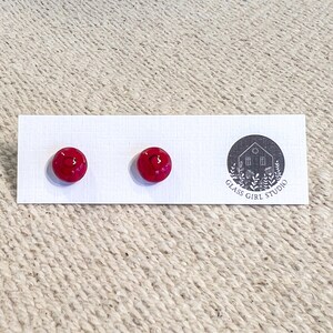 Red Floral Studs, Red Earrings, Glass Studs, Floral Post Earrings, Red Rose Earrings