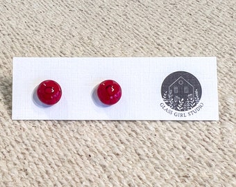 Red Floral Studs, Red Earrings, Glass Studs, Floral Post Earrings, Red Rose Earrings