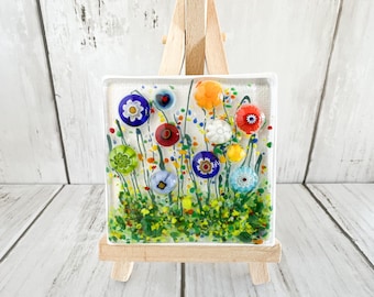 Miniature Millefiori Wildflower Glass Art with Easel