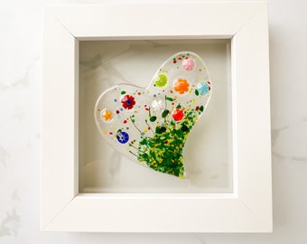 Wildflower Heart Glass Art, Floral Heart Art, Glass Heart Art, Fused Glass Heart