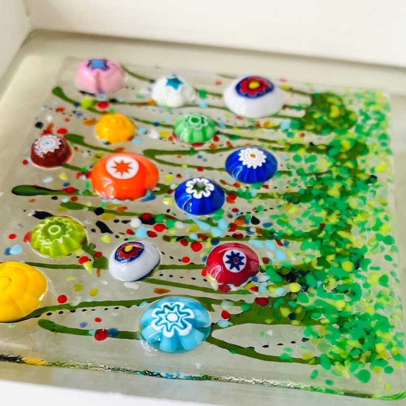 Fused Glass Flowers Floating Flowers Wildflower Glass Art Contemporary Glass White Framed Floral Art Happy Flowers Art