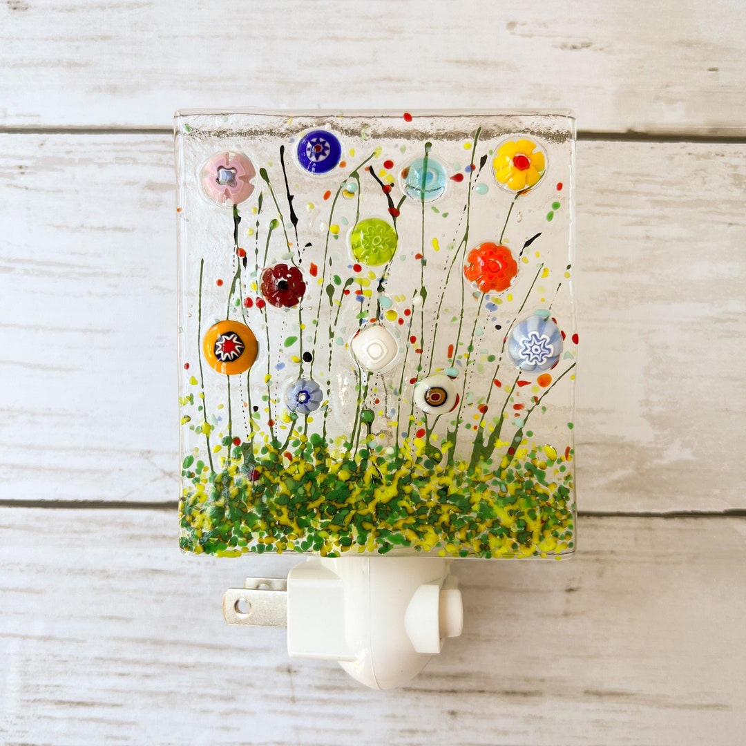 Wildflowers Fused Glass Night Light, Floral Glass Nightlight, Flowers