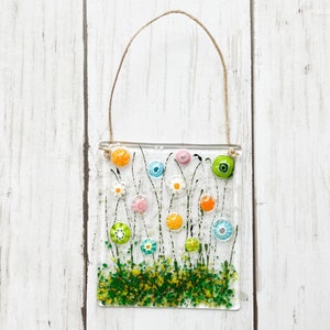 Citrus Blend Fused Glass Suncatcher, Floral Glass Ornament, Field of Flowers Glass Art, Fused Glass Flowers, Gift for Mom
