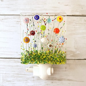 Wildflowers Fused Glass Night Light, Floral Glass Nightlight, Flowers Glass Art, Floral Night Light, Gift for Mom