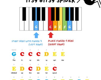 Itsy Bitsy Spider - Beginner/Kids Friendly Sheet Music | Color Coded Sheet Music with Musical Letter