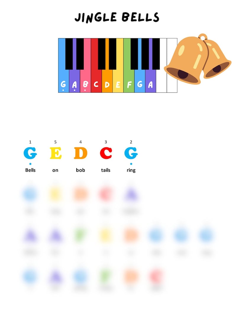 Jingle Bells Easy Piano Sheet Music – Color-coded Kids Song (PDF Files ...