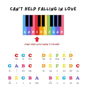 Cant Help Falling In Love - Einfaches Lied für Erwachsene | Lockeres Liebeslied | Color Coded Klavier Notenblatt Anfänger Klavier Lieder | Klavier Noten PDF