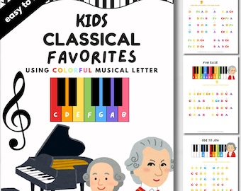 Klassisches Klavier für Kinder: Bunt gekennzeichnete Anfängerlieder (PDF Download)