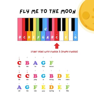 Fly Me To The Moon: Easy Piano Song with Color Coded Letters (Digital Downloadable PDF)