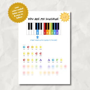 Noter för piano: Färgkodad nybörjarsång (digital nedladdningsbar PDF)
